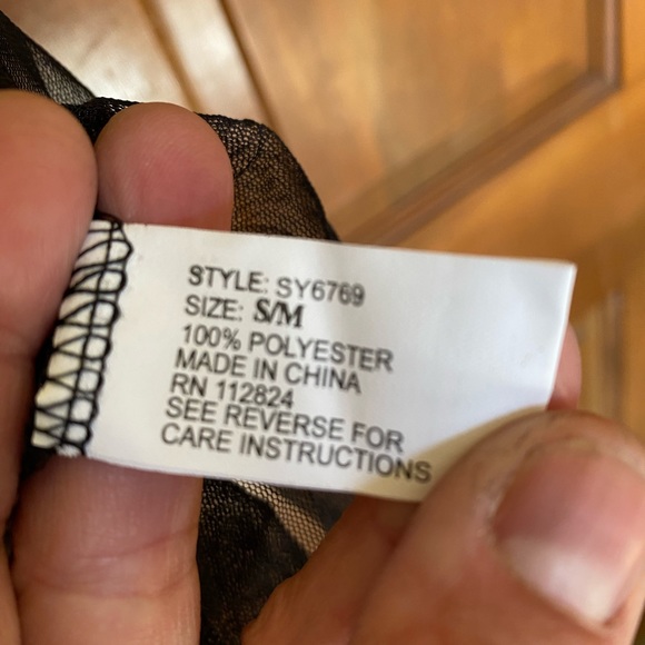 Robe, nighty and thong underwear set. Black with boa feather style trim accents. - Picture 10 of 10